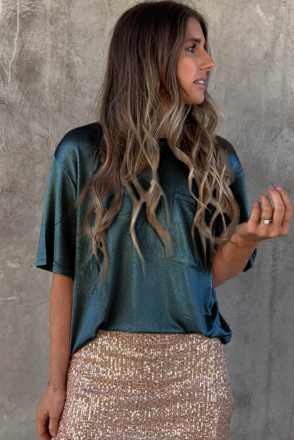 Green Chest Pocket Loose Fit T Shirt