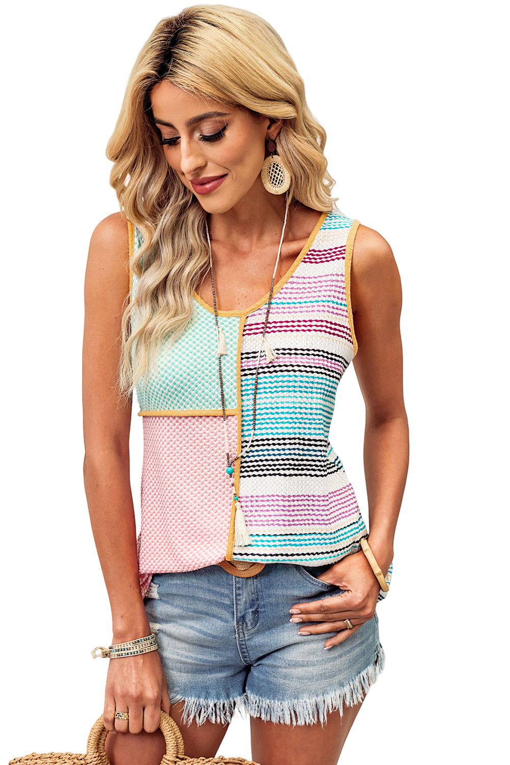 Multicolor Color Exposed Seam Tank Top