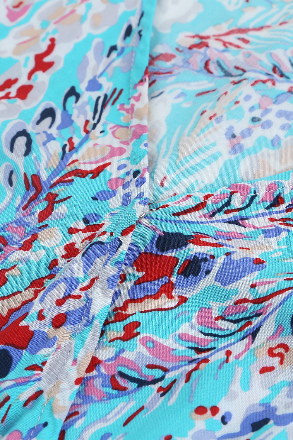 Wholesale Abstract Print Wrap V Neck Flutter Sleeve Mid Length Summer Dress
