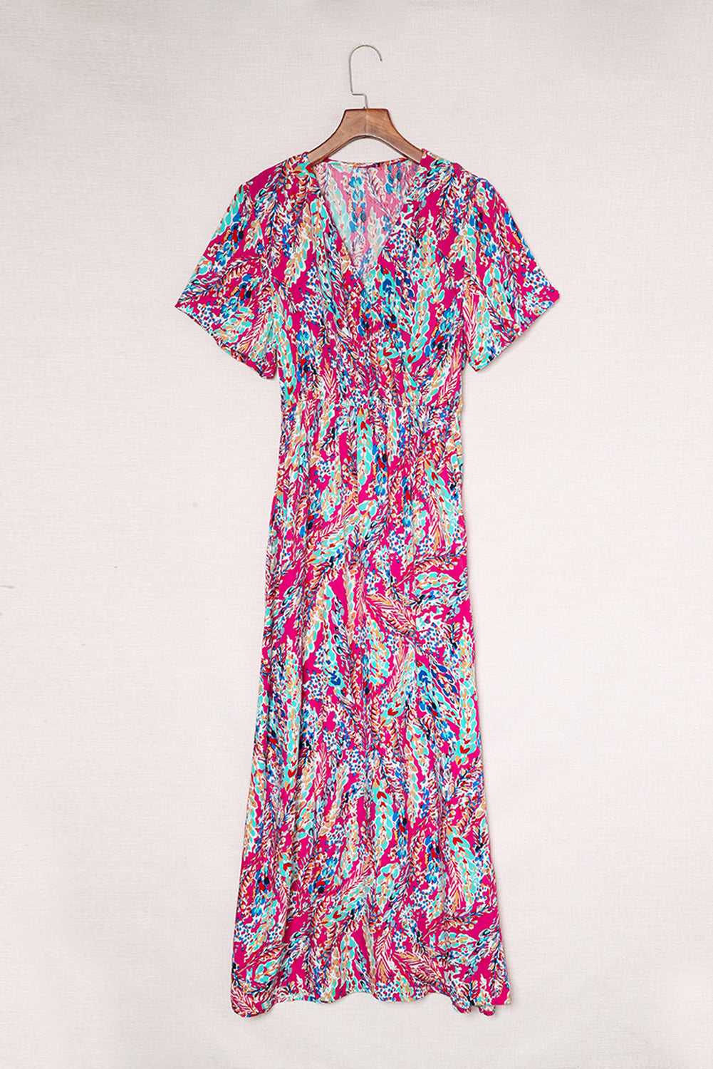 Wholesale Abstract Print Wrap V Neck Flutter Sleeve Mid Length Summer Dress