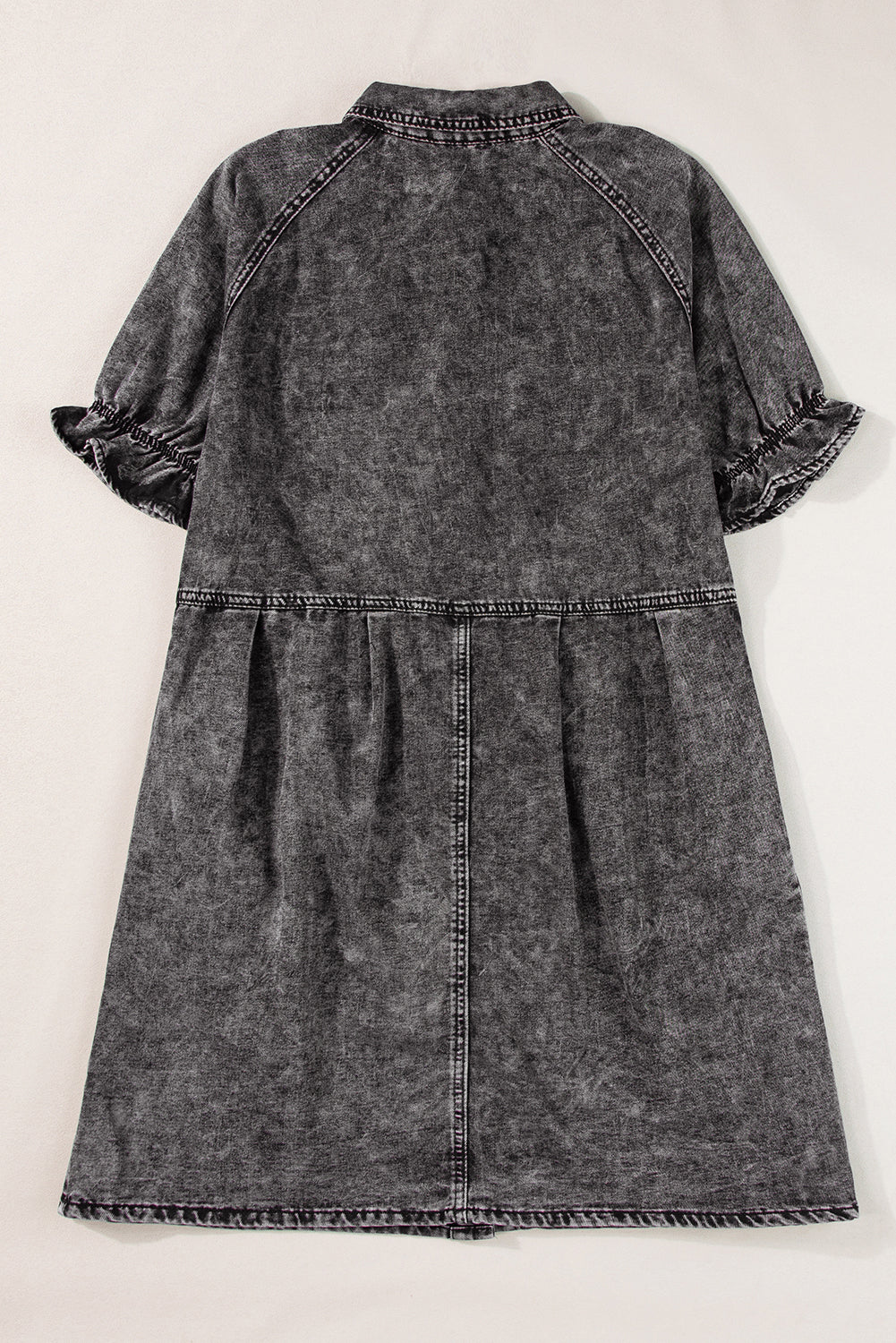 Ruffled Short Sleeve Buttoned Denim Dress