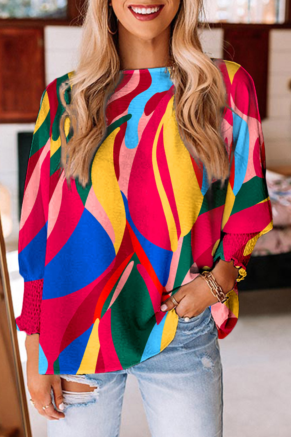Smocked Wrist Shift Top
