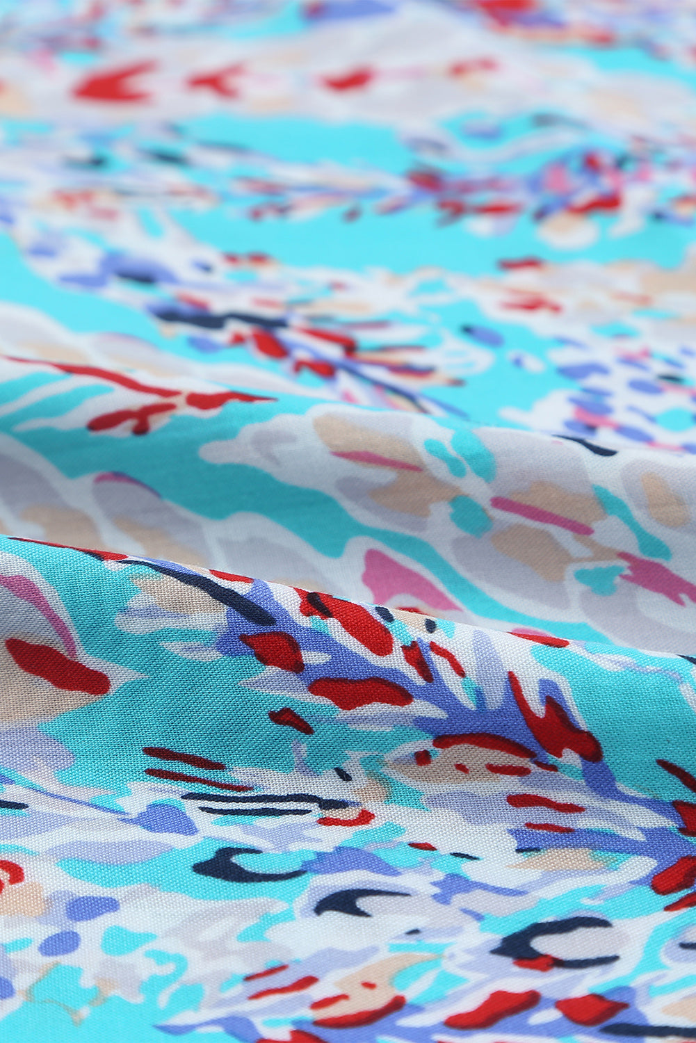 Wholesale Abstract Print Wrap V Neck Flutter Sleeve Mid Length Summer Dress
