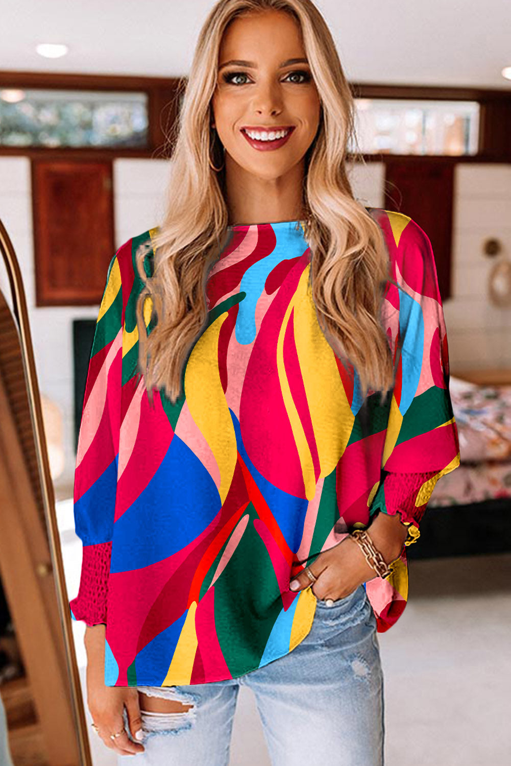 Smocked Wrist Shift Top