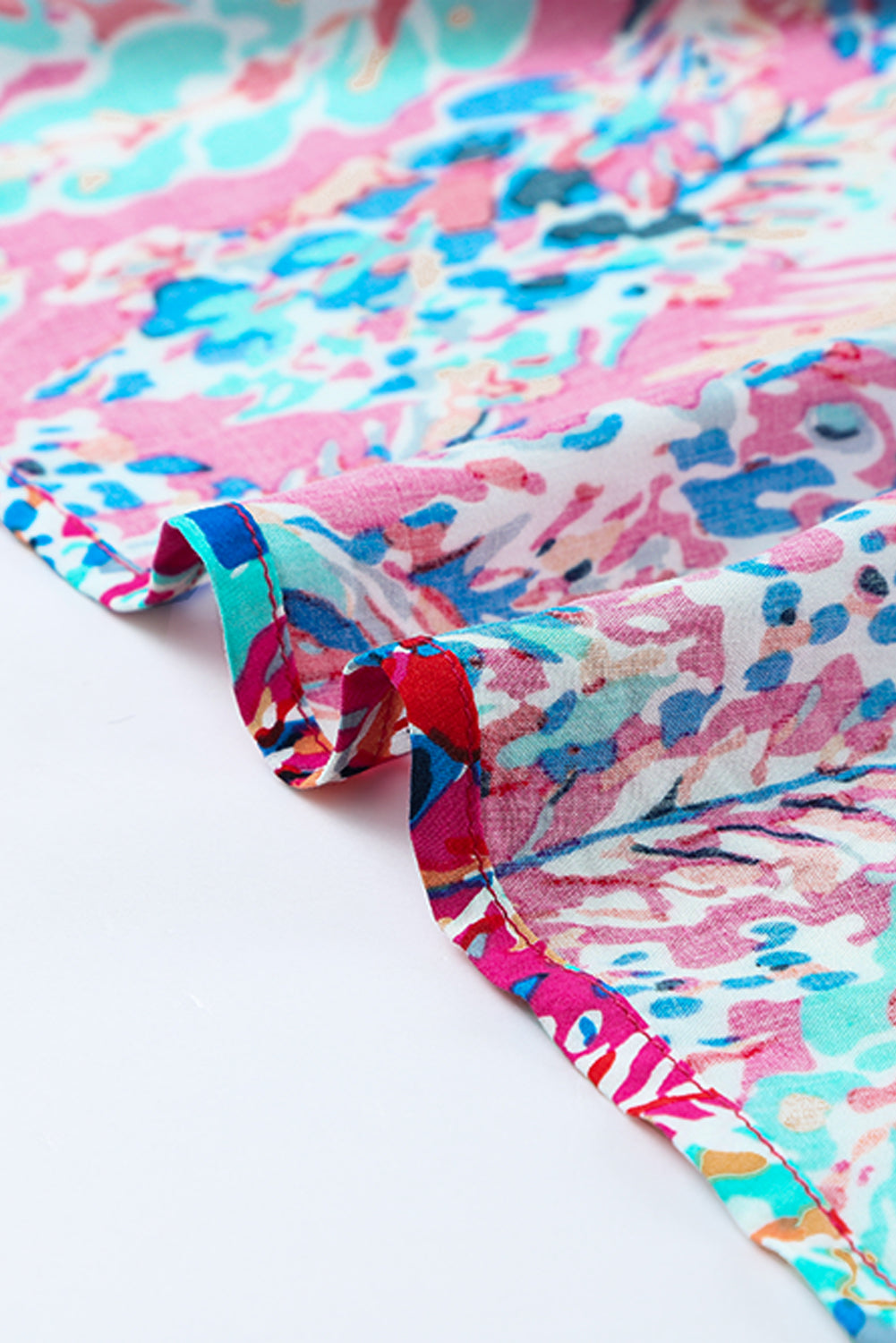 Wholesale Abstract Print Wrap V Neck Flutter Sleeve Mid Length Summer Dress
