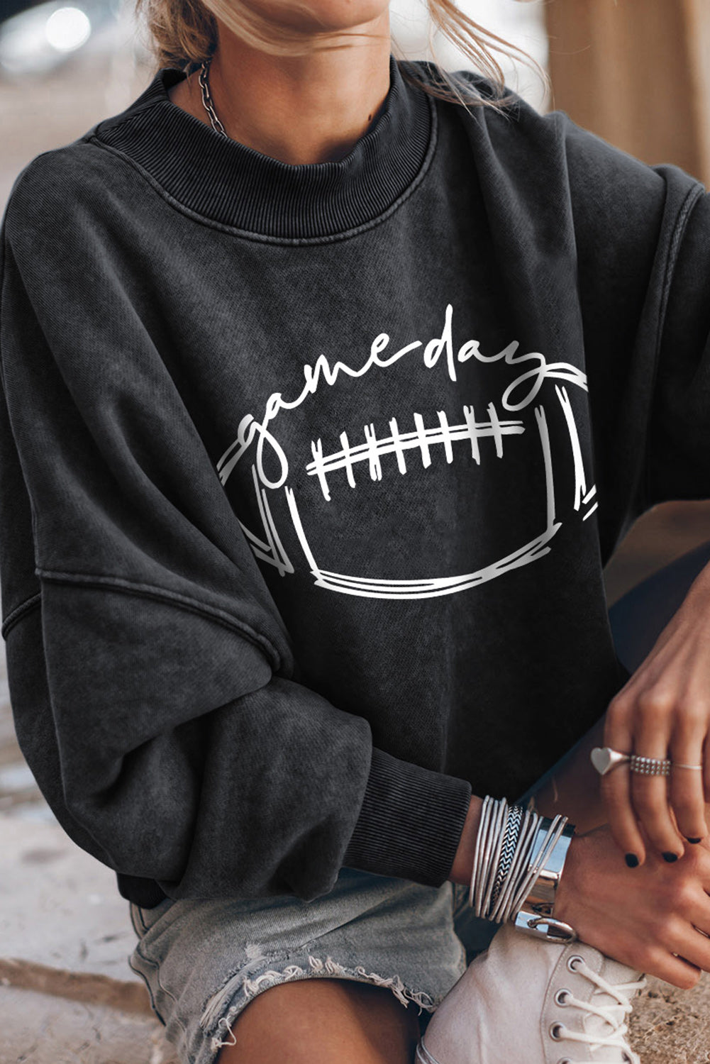 Black Game Day Graphic Pullover Sweatshirt