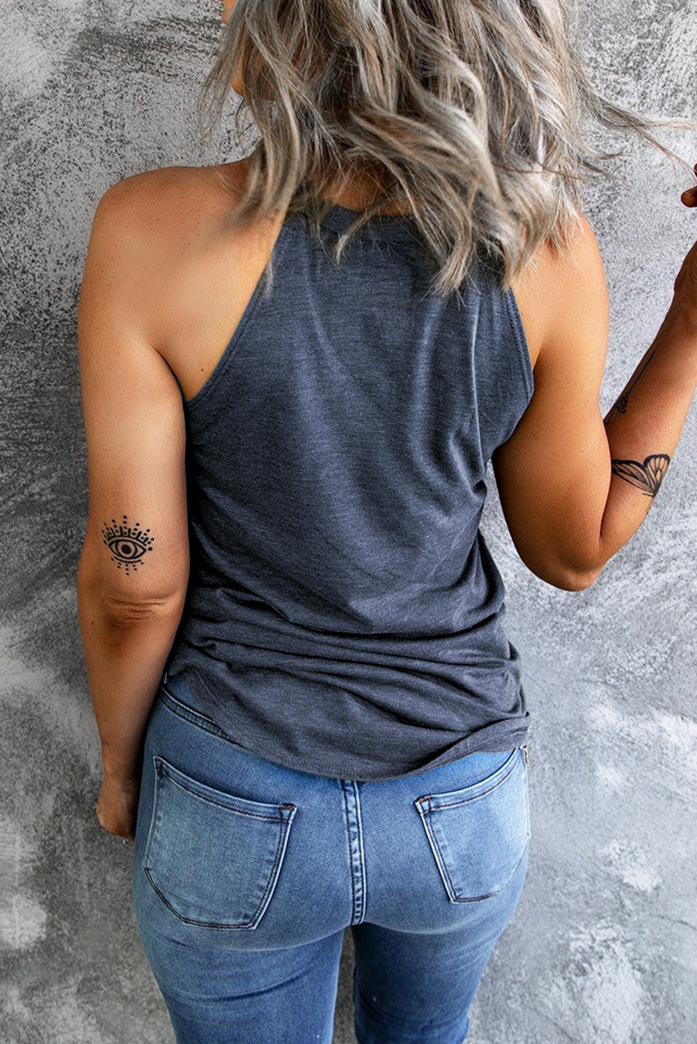 Gray Baseball Bow Knot Graphic Halter Tank Top