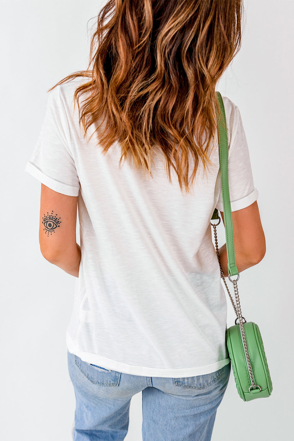 White Casual HOWDY Stars Graphic Crew Neck T Shirt