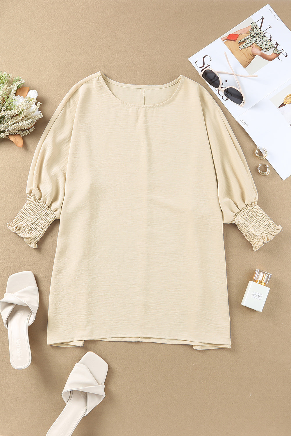 Smocked Wrist Shift Top
