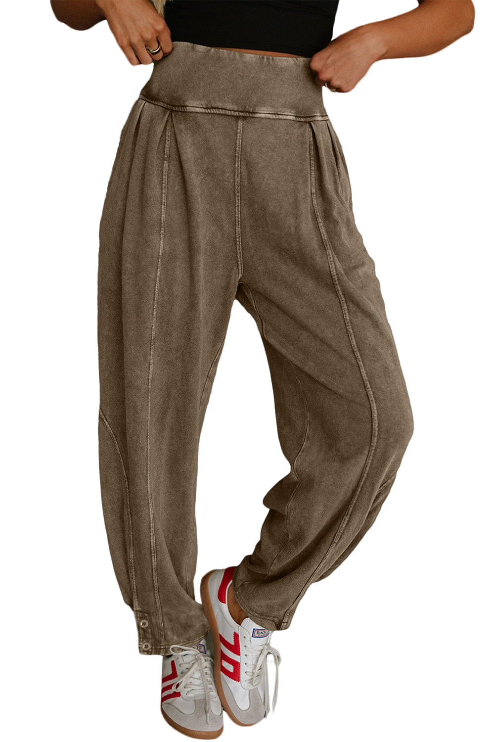 Medium Grey Mineral Wash Jogger Style High Waist Pants