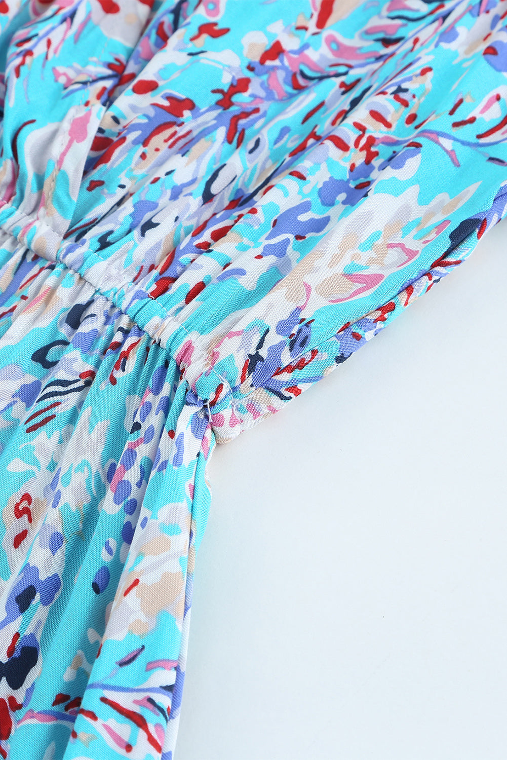 Wholesale Abstract Print Wrap V Neck Flutter Sleeve Mid Length Summer Dress