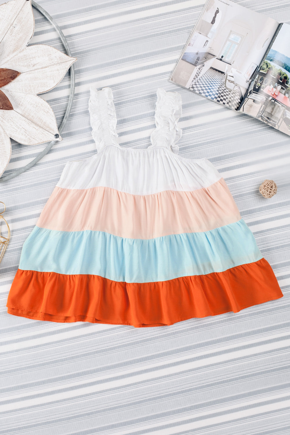 Color Block Frill Straps Sleeveless Shirt