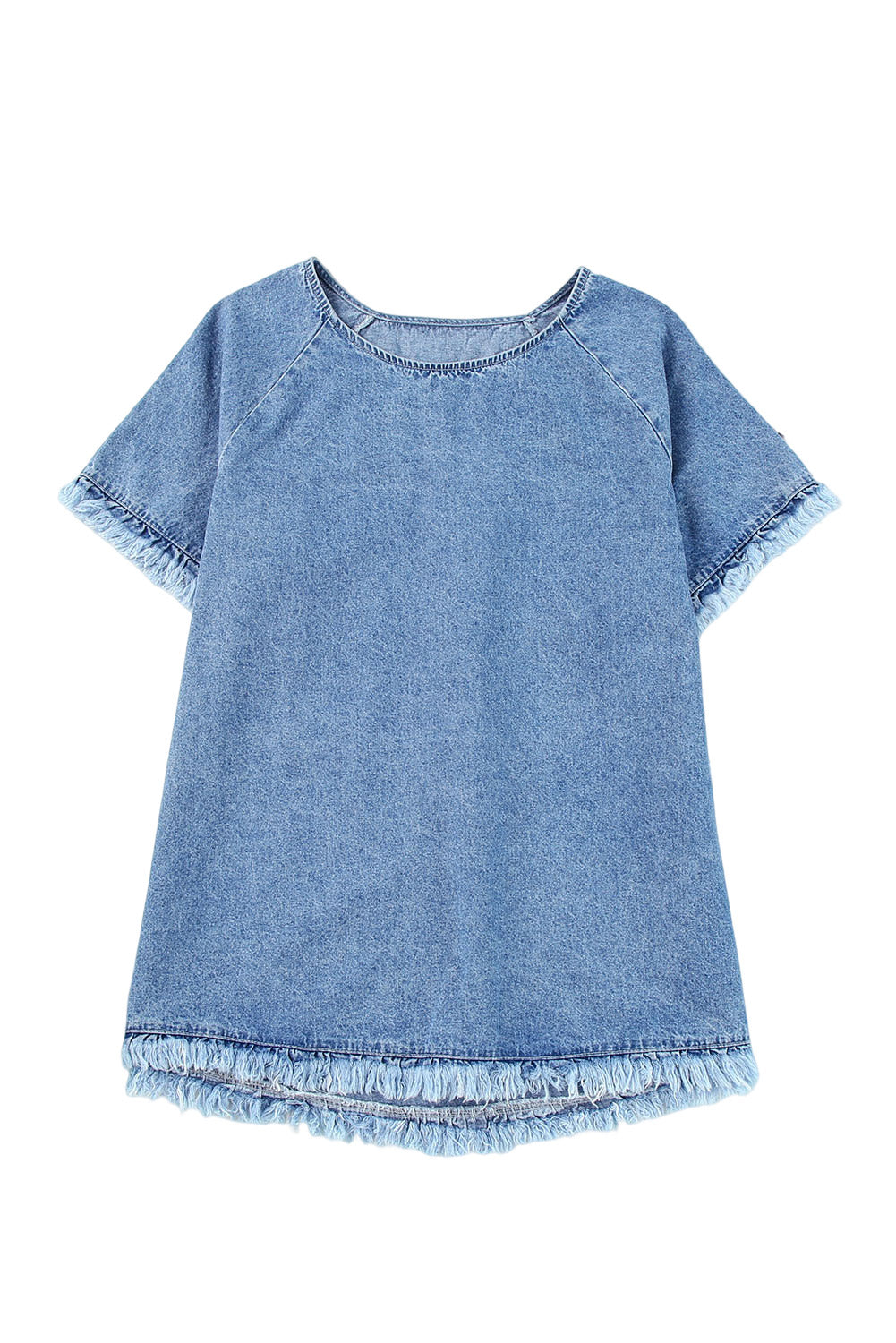 Raw Edge Short Sleeve Denim Top