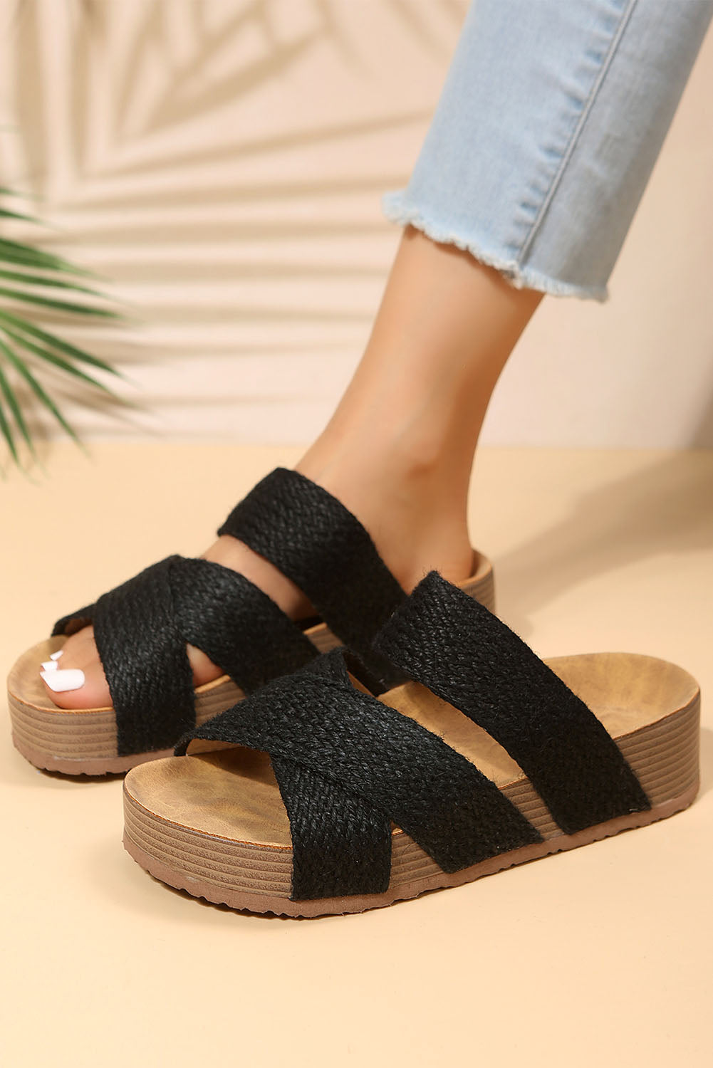 Criss Cross Strap Platform Slip-on Sandals