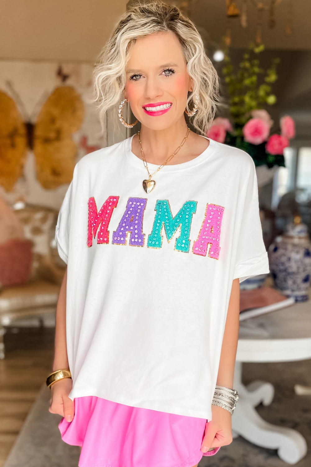 MAMA Patched Crew Neck T Shirt
