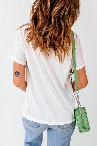White Casual MAMA Slogan Graphic Crew Neck T Shirt