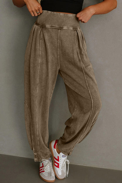 Medium Grey Mineral Wash Jogger Style High Waist Pants