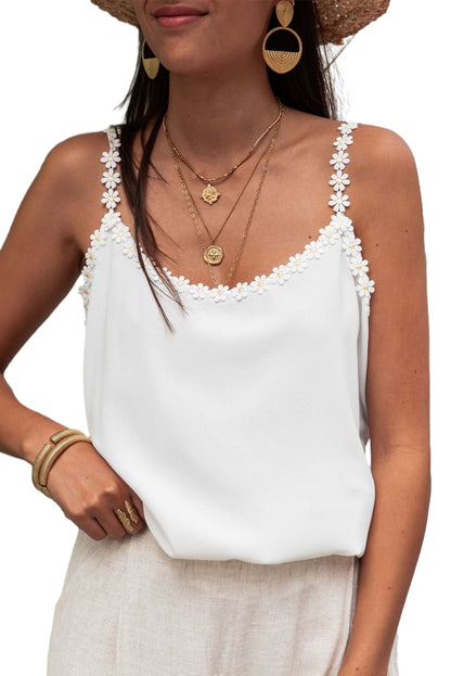 White Solid Daisy Flower Straps Cami Top