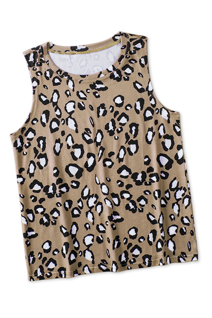 Cheetah Print Sleeveless Crew Neck Tank