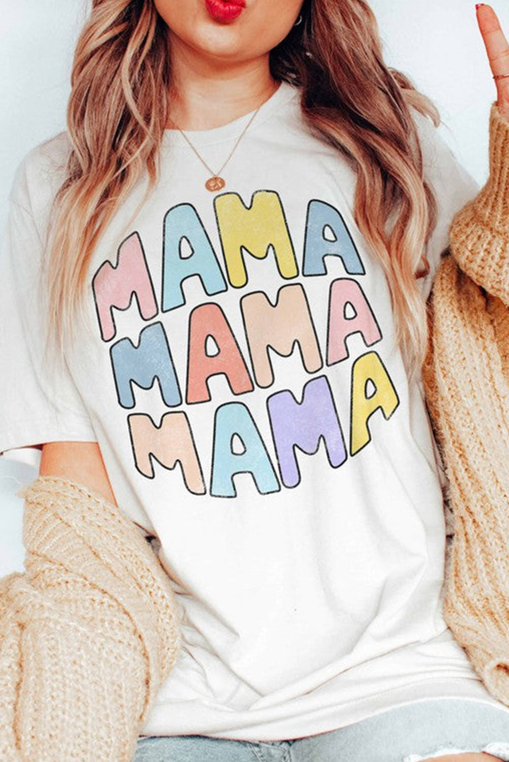 White Casual MAMA Slogan Graphic Crew Neck T Shirt