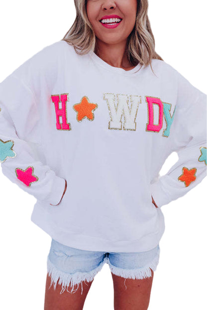 White Glitter Howdy Patch Casual Star Sweatshirt