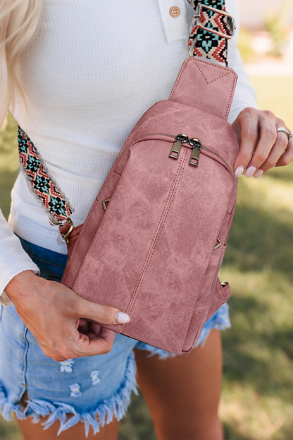 Rose Tan Plain Vintage Suede Crossbody Bag