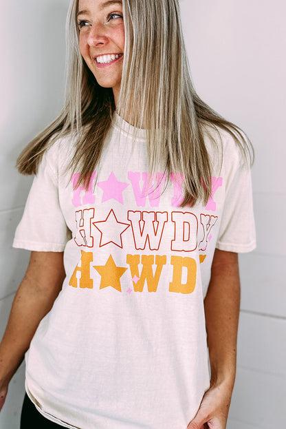 White Casual HOWDY Stars Graphic Crew Neck T Shirt