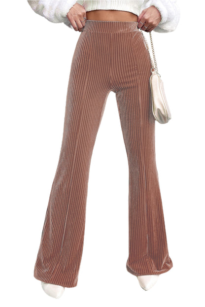 Black Solid Color High Waist Corduroy Flare Pants