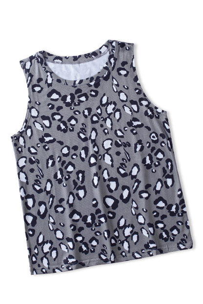 Cheetah Print Sleeveless Crew Neck Tank