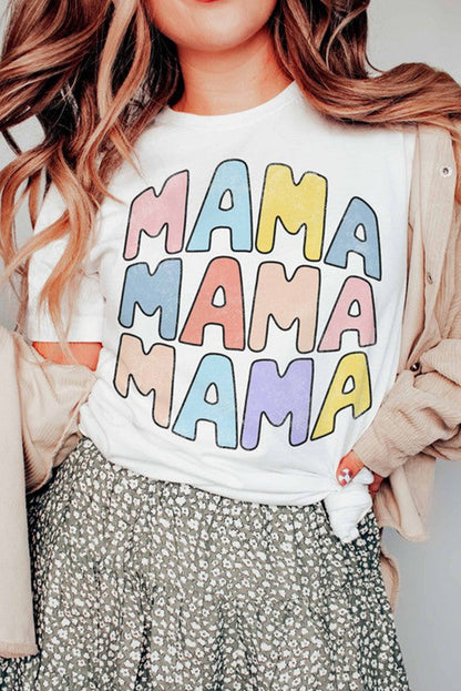 White Casual MAMA Slogan Graphic Crew Neck T Shirt