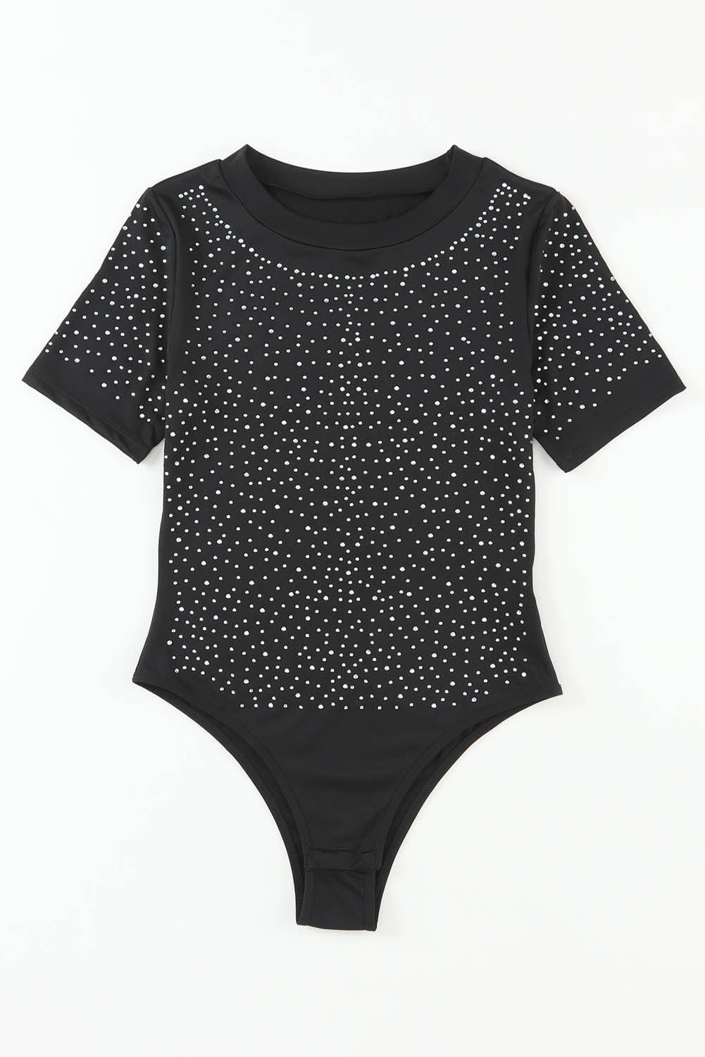 Rhinestone Allover Round Neck Bodysuit