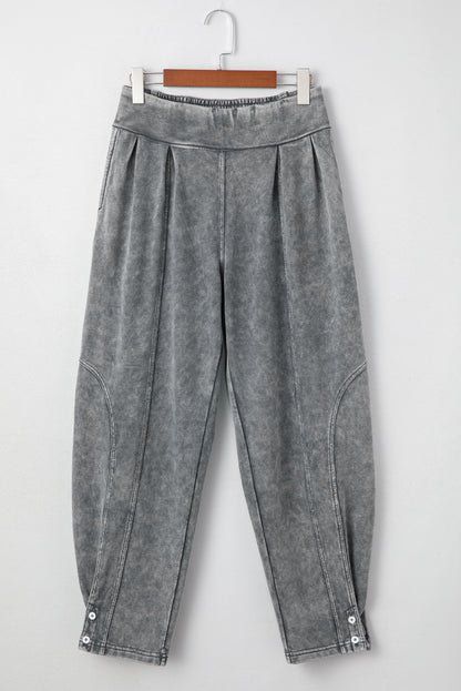 Medium Grey Mineral Wash Jogger Style High Waist Pants