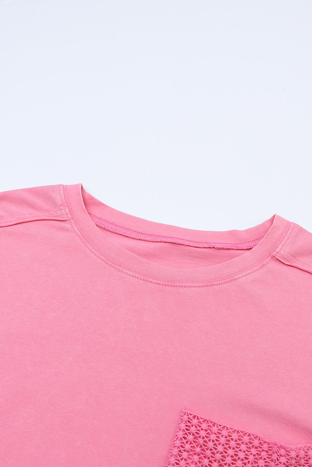 Pink Acid Wash Lace Patch Pocket T-Shirt