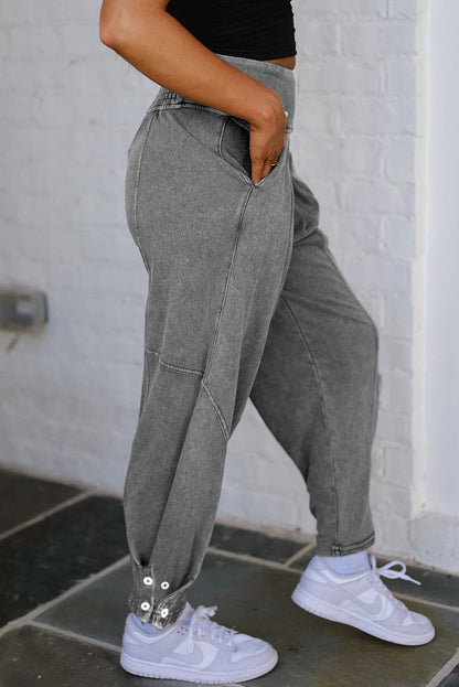 Medium Grey Mineral Wash Jogger Style High Waist Pants