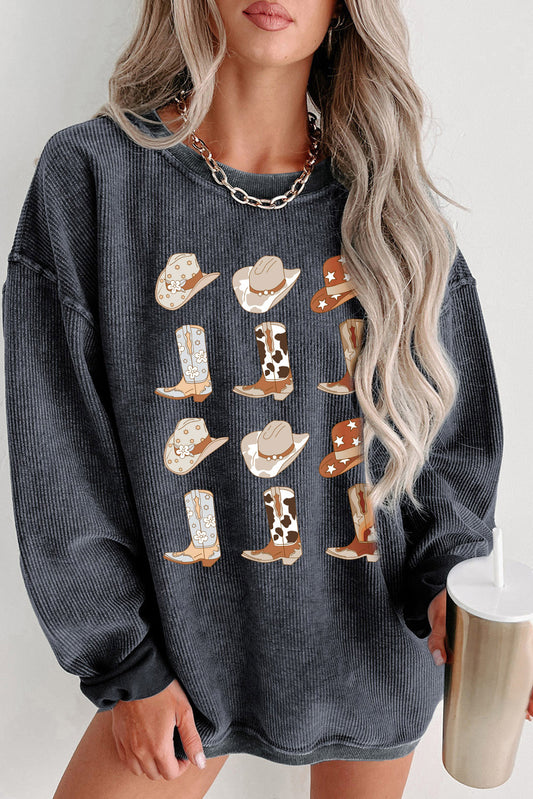 Boots & Cowboyhat Graphic Corded Sweatshirt