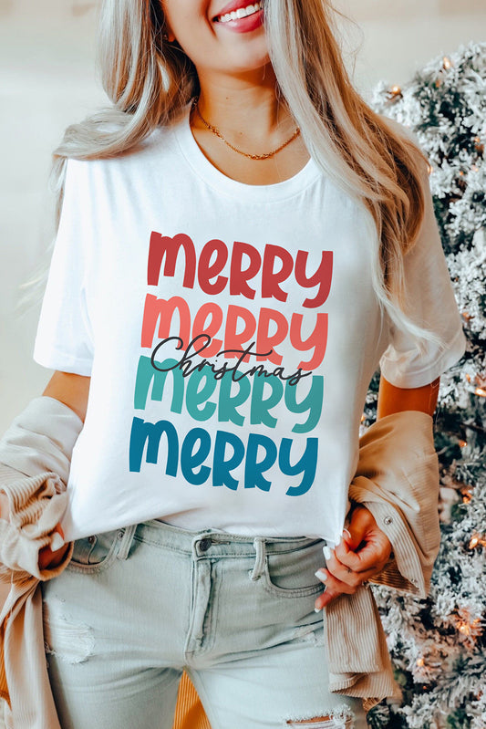 Merry Christmas Letter Print Graphic Crew Neck T Shirt