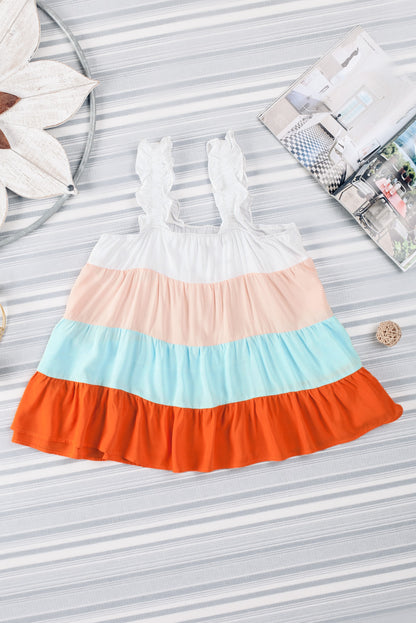 Color Block Frill Straps Sleeveless Shirt