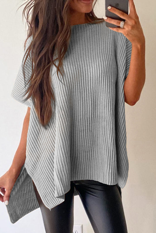 Side Slit Short Sleeve Knitted Oversized Top