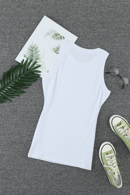 Solid Round Neck Ribbed Tank Top