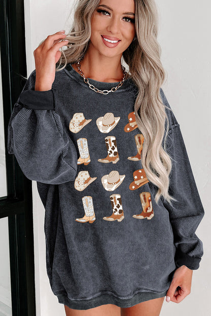 Boots & Cowboyhat Graphic Corded Sweatshirt