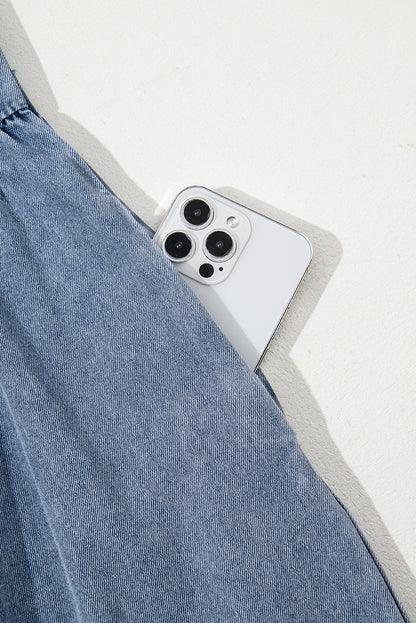 Dusk Blue Bowknot Puff Sleeve Denim Dress