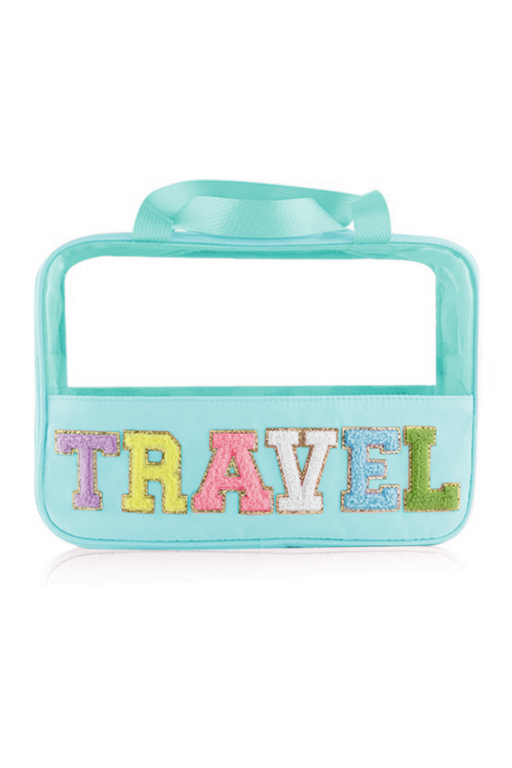 Black TRAVEL Chenille Letter Clear PVC Makeup Bag