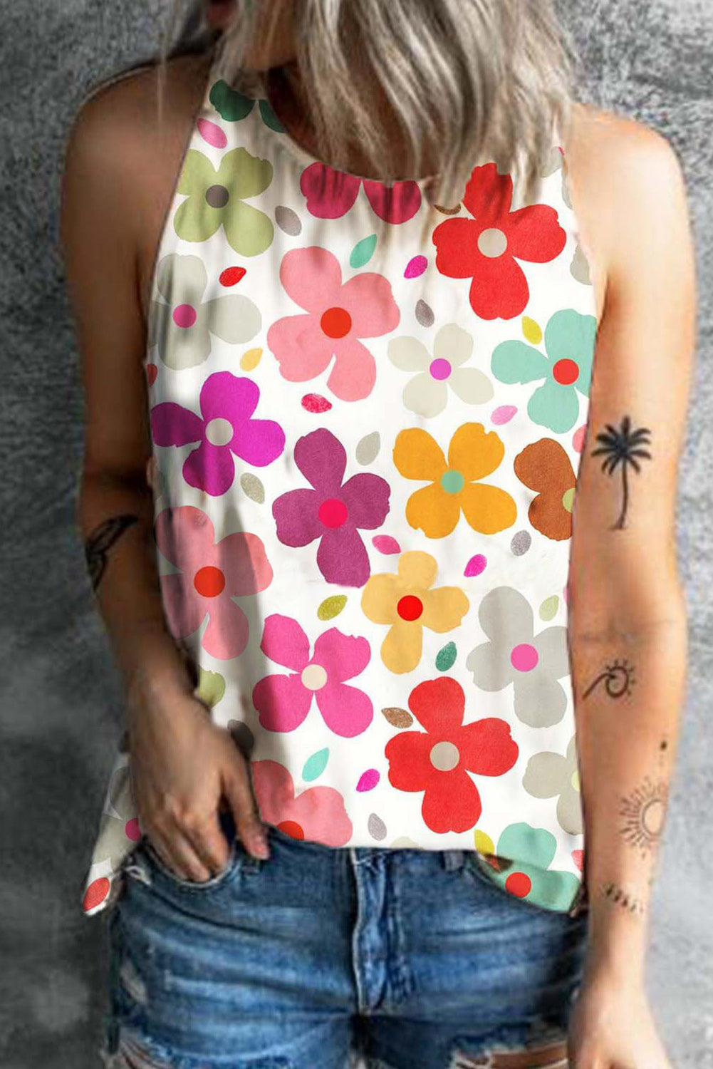 Vibrant Floral Print Summer Tank Top