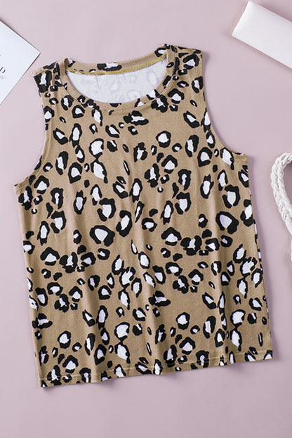 Cheetah Print Sleeveless Crew Neck Tank