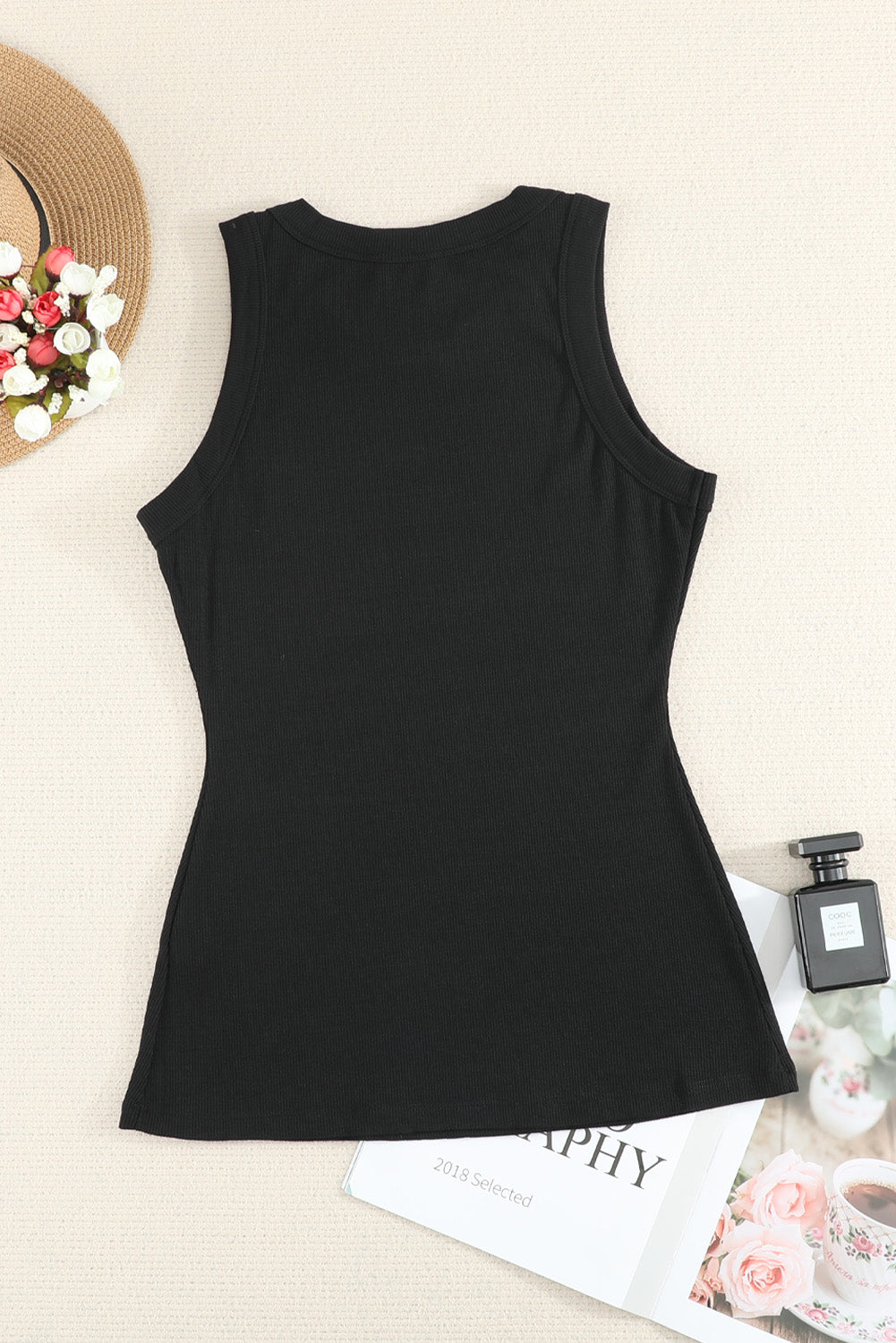 Solid Round Neck Ribbed Tank Top