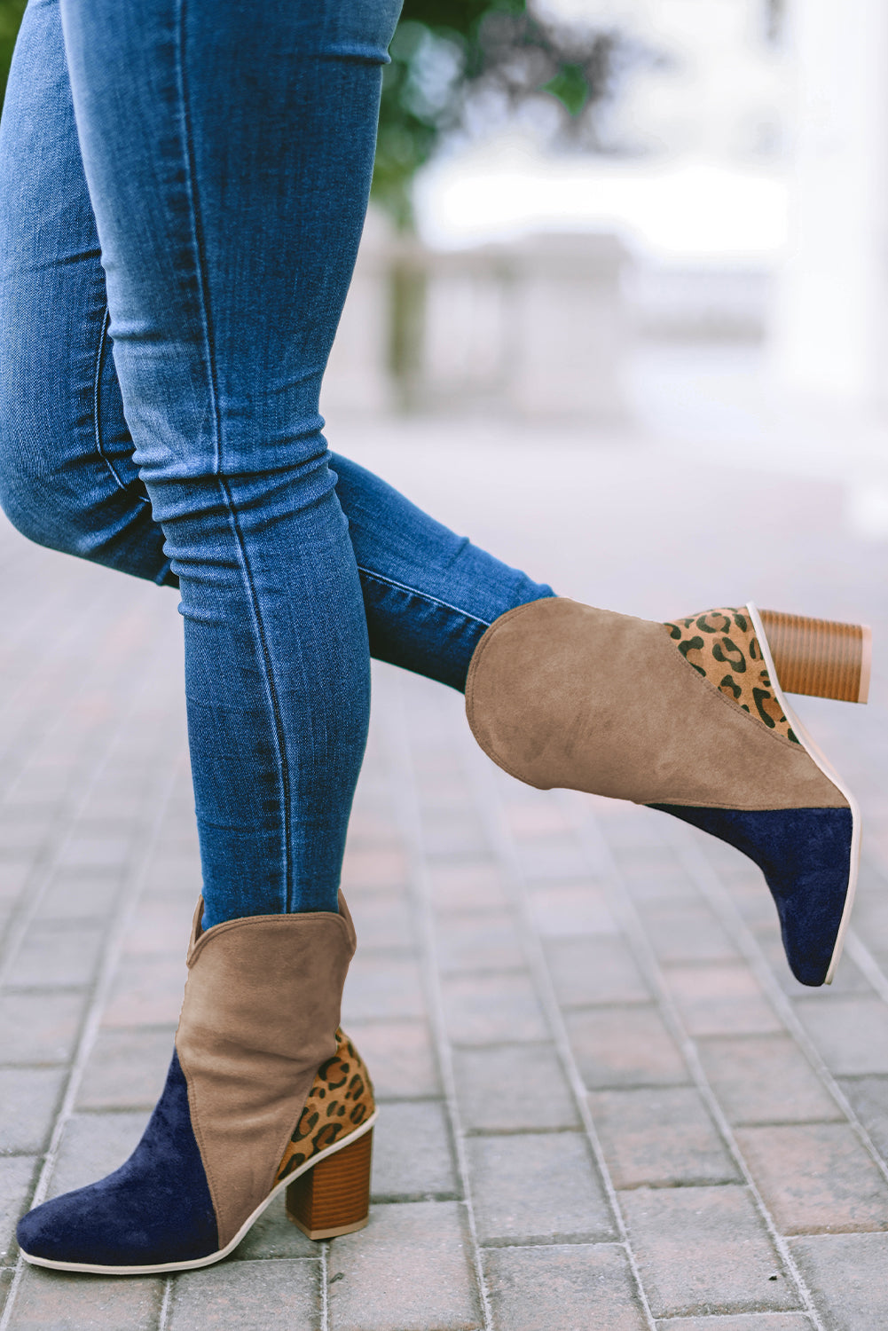 Patchwork Chunky Block Heel Boots