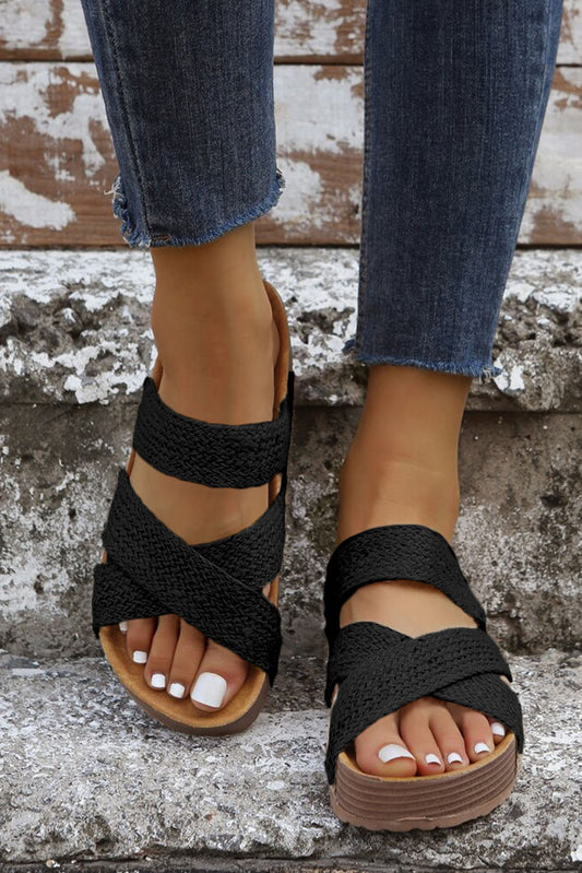 Criss Cross Strap Platform Slip-on Sandals