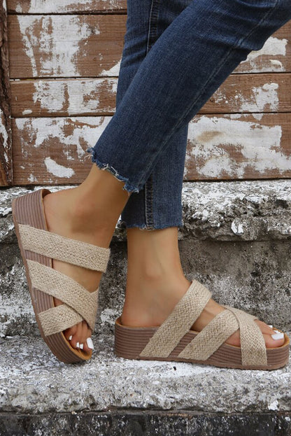 Criss Cross Strap Platform Slip-on Sandals