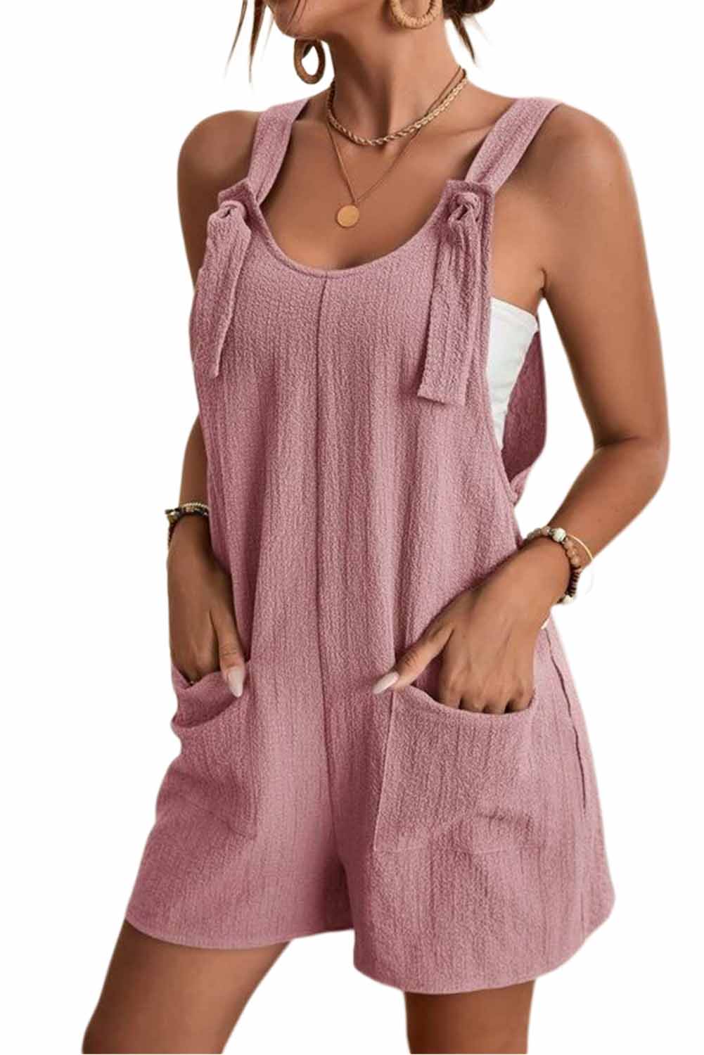 Sky Blue Shoulder Strap Pocket Textured Romper