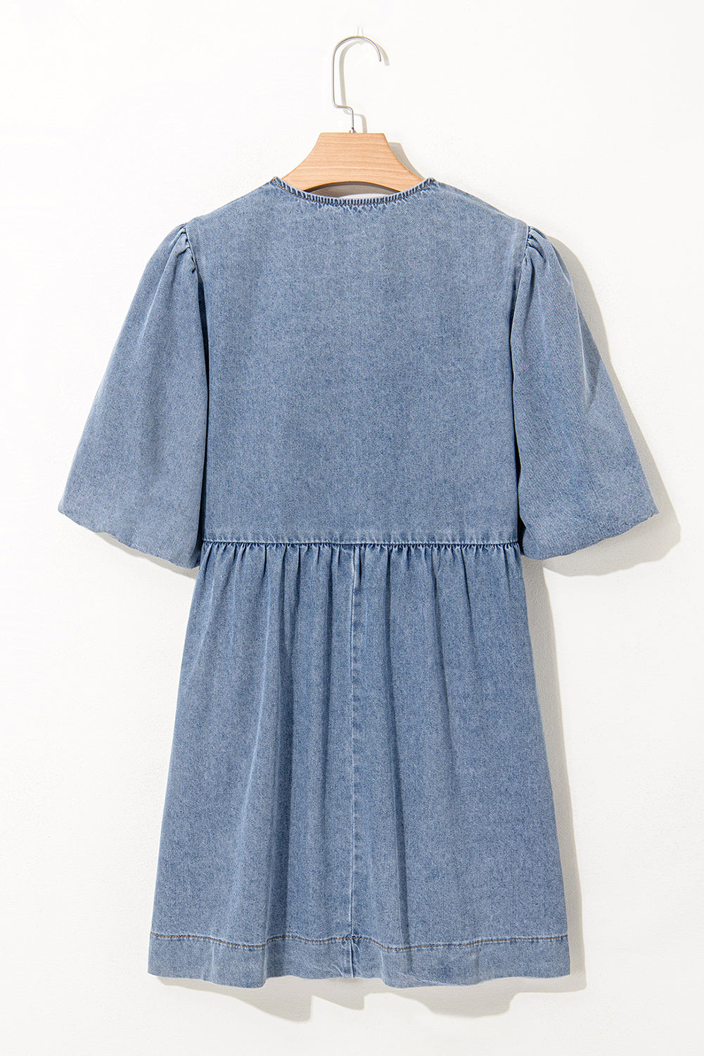 Dusk Blue Bowknot Puff Sleeve Denim Dress